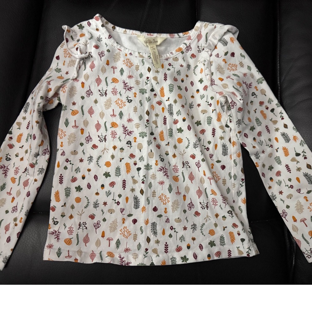 Matilda Jane Girls‎ Size 6 Fall Harvest Leaf Pumpkin Long Sleeve Ruffle Top